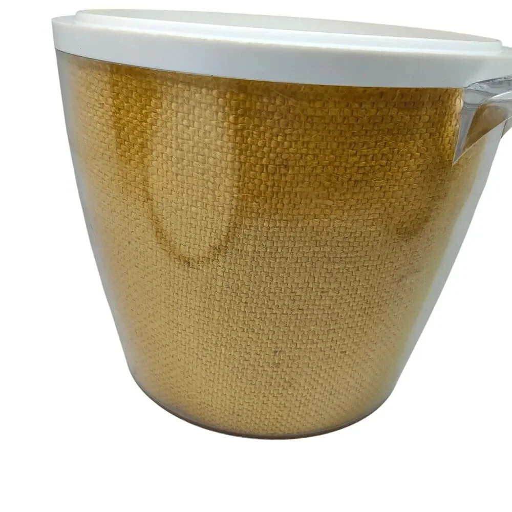 Vintage Mid Century Rafiaware Yellow Plastic Ice Bucket MCM 70's Burlap